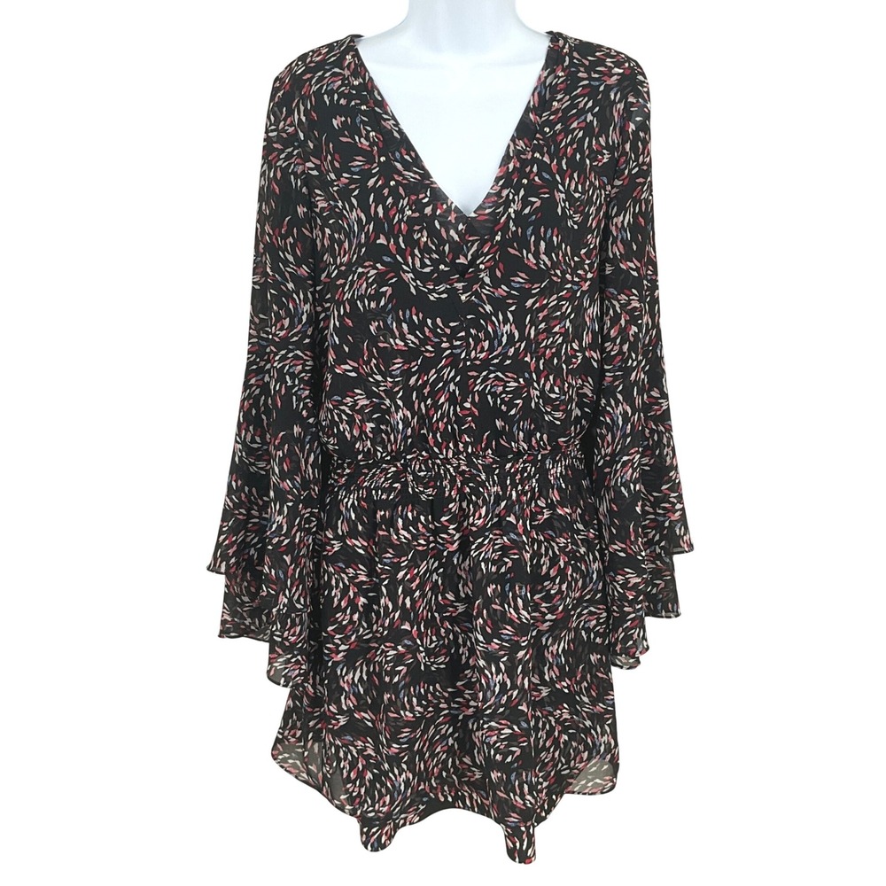 WHBM Mini Dress Womens 6 Black Bell Sleeve Boho Flowy Whimsigoth Feminine Artsy‎
